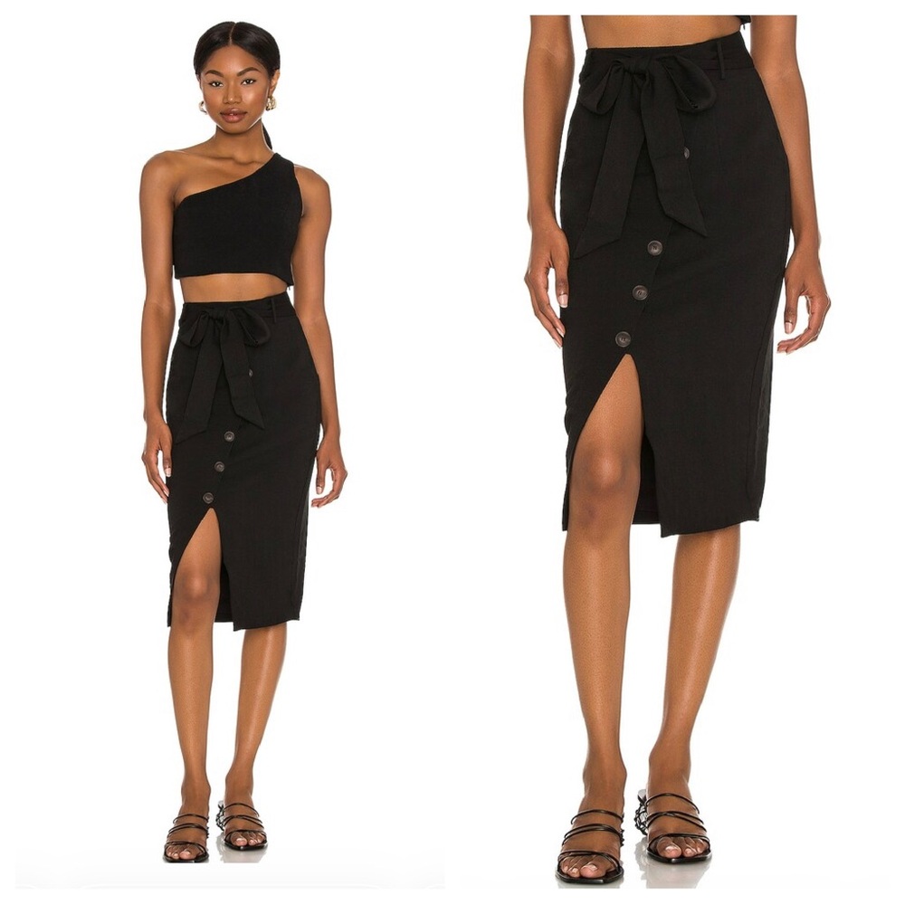 Lovers + Friends Watson Linen Midi Skirt in Black
